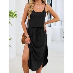 Scoop Neck Drawstring Waist Dress
